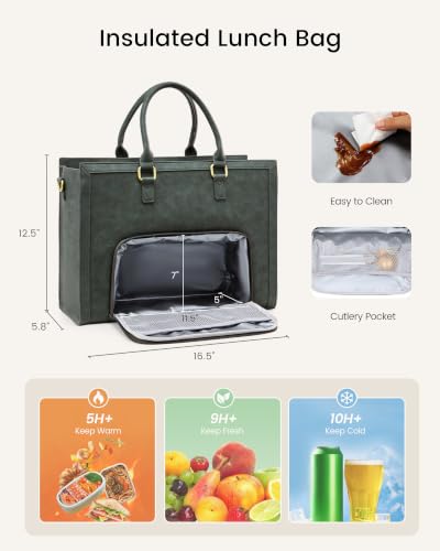 Image of LOVEVOOK Lunch Tote Bag for Women, Laptop Work Bag with Lunch Compartment | 40oz Cup Holder, 2 in 1 Lunch Tote Gag for Business,Teacher,Nurse,Office,College,Casual, Fit 15.6inch Laptop, Large Capacity