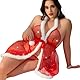 TINAYAUE Damen Sexy Nachthemd Weihnachten Mesh Pyjama Set Kurzes Unterwäsche-Set mit V-Ausschnitt Rückenfreies Neckholder Nachthemd mit Plüsch Glänzendes, leichtes Gewand mit G-String