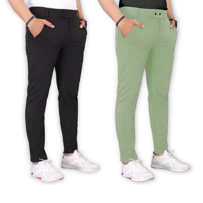 Image of Men's Stylish Slim Fit Lycra Blend Trousers - Pack of 2 (Combo) Formal Pants for Men | Stretchable Regular Office Formal Wear | Comfortable Solid Casual, Business, and Work Trousers for Men