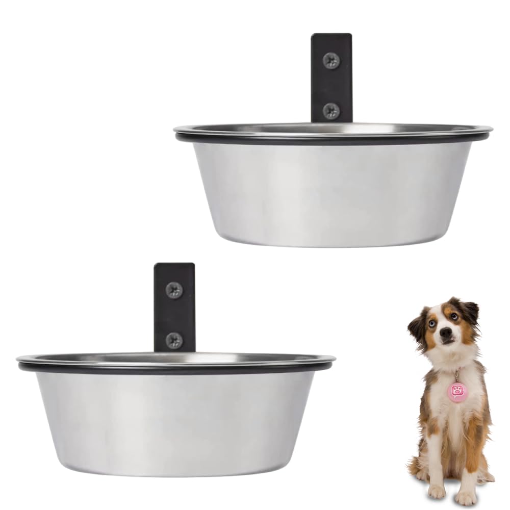 2PCS Wall Mounted Dog Bowl, Stainless Steel Hanging Pet Bowls Raised Dog Feeder Foldable Food and Water Bowls for Pet Cat Guinea Rabbit (21.5 * 7cm)