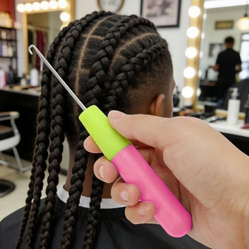 5 Sizes Bent Latch Hook Crochet Needle Set, Dreadlock Crochet Hook Tool for Hair Extensions Carpet Making and Braid Craft - 4