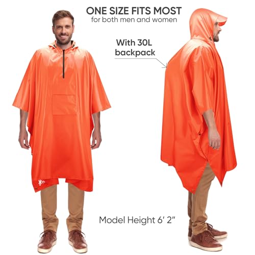 Image of PTEROMY Hooded Rain Poncho for Adult, Waterproof Lightweight Unisex Raincoat for Hiking Camping Emergency