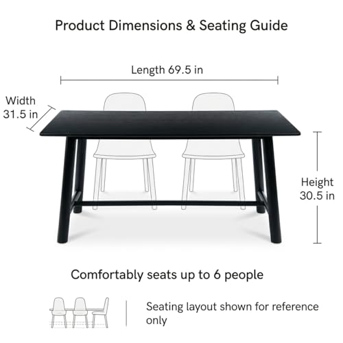 Image of CIMOTA 69 inch Dining Table for 4-6, Wood Kitchen Table with Solid Wood Legs, Modern Farmhouse Dining Furniture for Dining Room, Living Room & Home Office, Black Finish