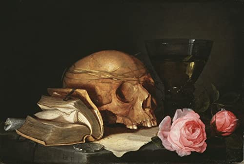Tableau Toile Vanité Crâne et Roses Affiches d'Art Nature Morte 60x90