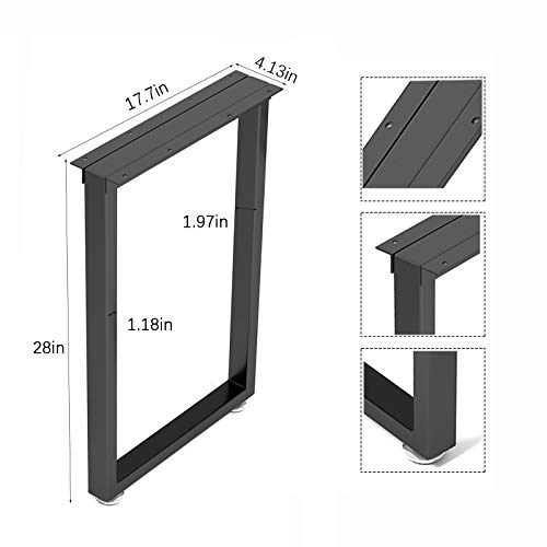 Metal Table Legs 28 Inch Height X 17.7 Inch Wide With Adjustable Protector Feet, Industrial & Rustic Style Heavy Duty Metal Furniture Legs For Desk/Table, (Bear Up To 800Lb), Black, Set Of 2 #TOP1