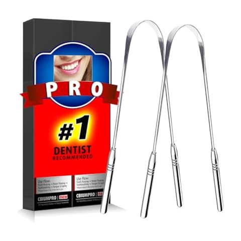 Cbiumpro 2-Pack Tongue Scraper for Adults, Metal Tongue Scraper for Kids, Durable Stainless Steel Tongue Scraper with Travel Case, Tongue Cleaners for Removing Bad Breath Cover