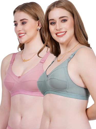 Image of Women Non Padded Bra in B & C Cup - Made of Pure Cotton Full Coverage Non Wired Soft Cup for T-Shirt Saree Dress Sports Garment for Daily Use Everyday