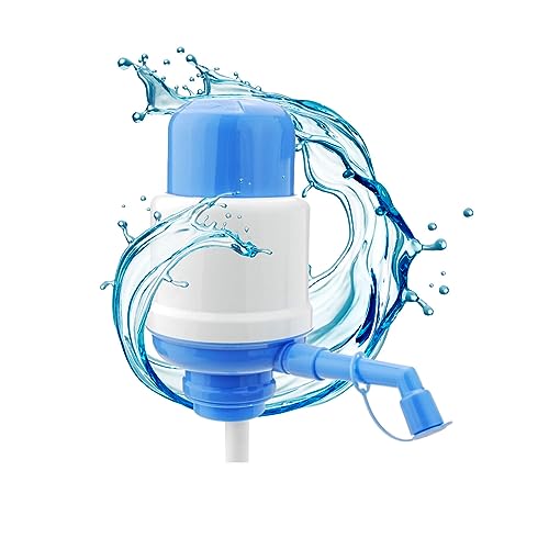 NK Universal Pompe Bouteille d´Eau - Distributeur d'eau Froide Manuel, Compatible pour Carafes et Bouteilles 2L 4L 6L10L 12L, Blanc/Bleu (2 Adaptateurs 3.8 & 4.8cm)