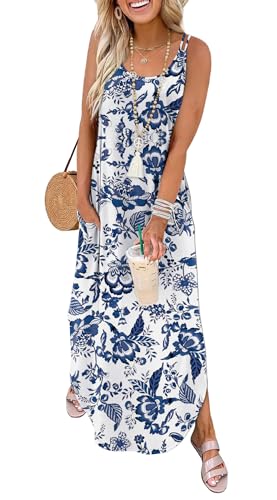 WIHOLL Summer Dresses for Women Spaghetti Strap Maxi Dress Scoop Neck Casual Boho Sundresses Beach Vacation Outfits Pockets