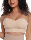 PRETTYWELL Strapless Bra Push Up Bandeau Bras for Women Front Hook Tube Top Bra Non-Slip Seamless Padded Wireless Invisible Bralette Nude