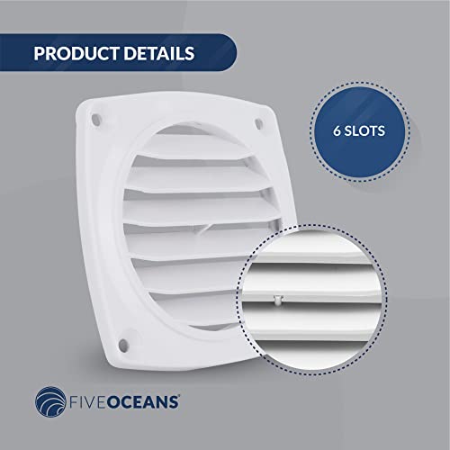 Five Oceans Fo110 Louvered Flush Hose Ventilators, Ventilation Area Of 3 Inches Diameter, White, Injection-Molded Abs Plastic, 6 Slots, Easy Installation #TOP4