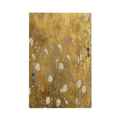 Decorative Switch Plate Covers Vintage White Flowers Birds on Golden Background 1 Gang No Device Single Blank Outlet Covers Wall Plate Light Switch Cover Plate for Bedroom Decor