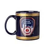 Artisan Owl FDNY Fire Department New York Jumbo Ceramic Mug – 16 oz Navy Coffee Cup – Microwave & Dishwasher Safe, 4 x 4 x 4.25 Inches