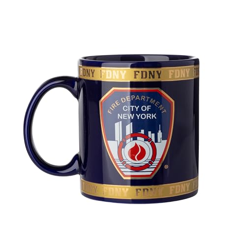 Artisan Owl FDNY Fire Department New York Jumbo Ceramic Mug – 12 oz Navy Coffee Cup – Microwave & Dishwasher Safe, 4 x 4 x 4.25 Inches