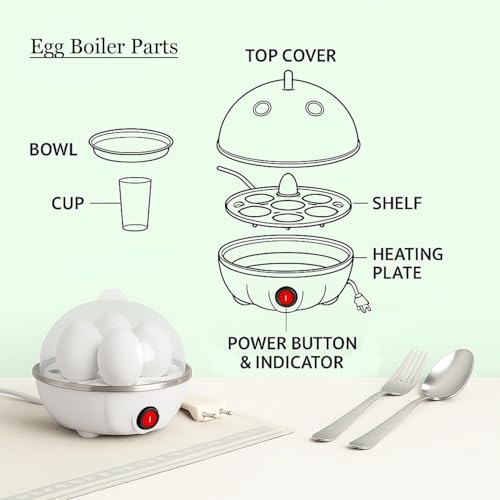 Image of Egg Boiler Electric Automatic Off 7 Egg Poacher For Steaming, Cooking, Boiling And Frying, 350 Watts (WHITE)