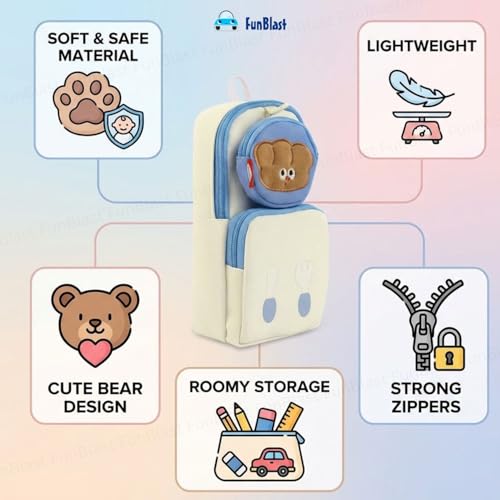 Image of FunBlast Pencil Pouch for Kids, Girls - Large Capacity Multipurpose Stationery Zipper Pouch with Coin Pouch for Kids & Adults, Kawaii Aesthetic Pencil Case Organizer, Cute School Supply Bag (White)