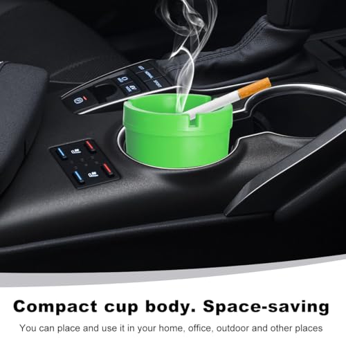 Image of Ohleats Car Ashtray, Smokeless Smellproof Windproof Self-Extinguishing Auto Ashtray, Portable Mini Vehicle Cigarette Trash Can Fits Most Cup Holder for Home Office, Car Accessories (Green)
