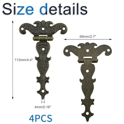 INCREWAY Antique Folding T-Hinges,4PCS Bronze Decorative Hinges Retro Carved Hardware for Doors Cabinet Cupboard & Jewelry Box - Image 2