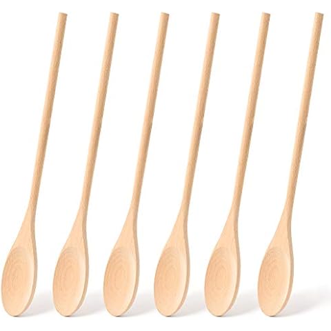 HANSGO Long Handle Wooden Cooking Mixing Spoons, 6PCS Cover