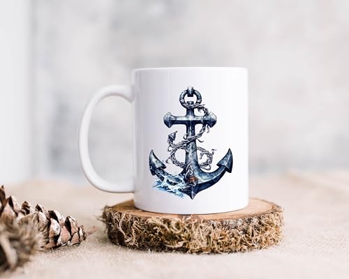 Taza de cerámica náutica con ancla 15oz miniatura 2