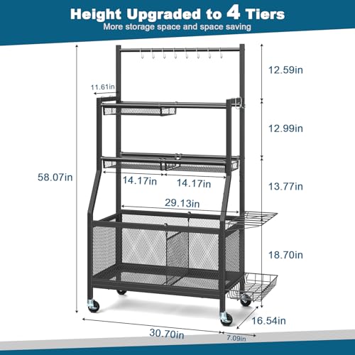 Mr IRONSTONE Garage Sports Equipment Organizer with Wheels, Upgraded Thicker & Higher Garage Ball Storage Rack with Hooks and Baskets, Rolling Garage Organizers and Storage Cart for Sports Gear Toys - Thumbnail 6