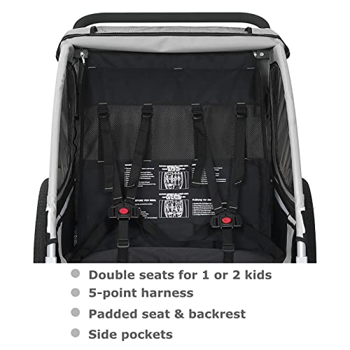 Tiggo S2 Kinderanhänger mit Federung Jogger 2 in 1 Kinder Buggy fahrradanhänger Anhänger 360° Drehbar (Grau)