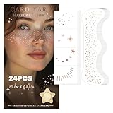 Glitter Freckles, 24PCS Glitter Freckles Face Tattoo, Sparkle Freckles for Women, Waterproof Gold Temporary Face Tattoos Glitter Glow Up Patches Makeup Patches Mardi Gras Festival (Rosegold)