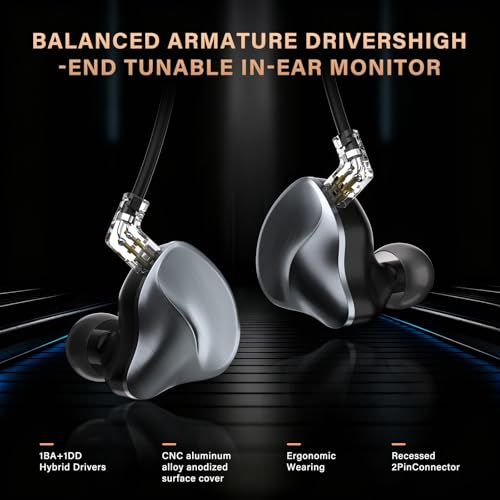 Image of MAXAUX in Ear Monitors Earphones Wired IEM Headphones Without Microphone,1DD+1BA HiFi Bass,4N OFC Detachable Cable,Noise Isolating Earbuds for Musicians,Singers,Studio,Gaming,Stage Monitors,DJ,PC,PS5