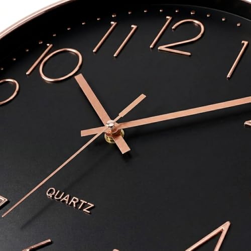 Image of STAR WORK Premium Wall Clock 10 inch Inch Silent Non-Ticking Quartz Movement | Easy to Read 3D Numbers | Modern Analog Clock for Home Decor, Living Room, Bedroom, Office (Rose Gold, 10-Inch (25Cm)
