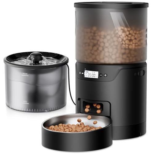 Distributeur de nourriture pour chats automatique et fontaine à eau programmable 6 repas