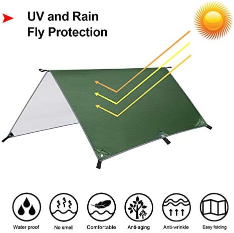 Dokpav 3m x 3m Camping Tent Tarp Shelter, Camping Tarpaulin Anti UV, Lightweight Hammock Rain Fly Waterproof, Camping Tarp Shelter with 6 Aluminium Stakes, 8 Ropes and Carrying Bag for Outdoor Picnic