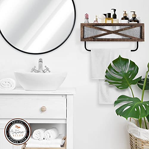 Autumn Alley Farmhouse Rustic Towel Rack Shelf Holder - Wood Towel Rack Basket Storage - Farmhouse Towel Holder For Rustic Bathroom And Farmhouse Kitchen Décor - Wall Mounted, Galvanized, Rustic Brown #TOP1