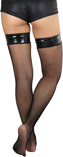 Image of ToBeInStyle Women's Sexy Nylon Versatile Fine Fishnet Thigh High Stockings w /Opaque Band