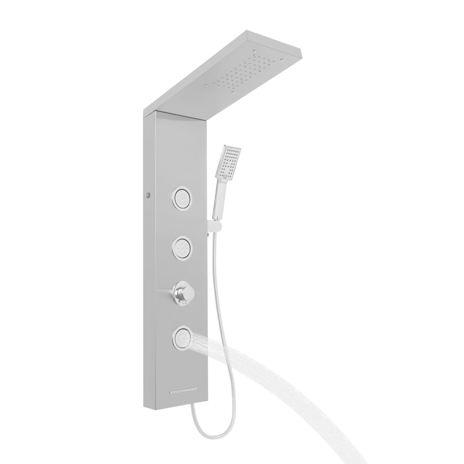 Pannello doccia a LED senza rubinetto, 4 funzioni pannello doccia con doccia a pioggia, 3 ugelli massaggianti, doccetta e beccuccio per vasca da bagno, colonna doccia in acciaio inox 304