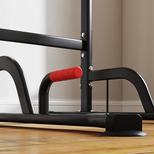 HOMCOM Torre de Ejercicios Estación Multifuncional de Fitness Altura Ajustable con 7 Orificios para Entrenamiento Físico Casa Oficina Gimnasio Carga Máx. 120 kg 123x98x189-239 cm Negro y Rojo - Image 9