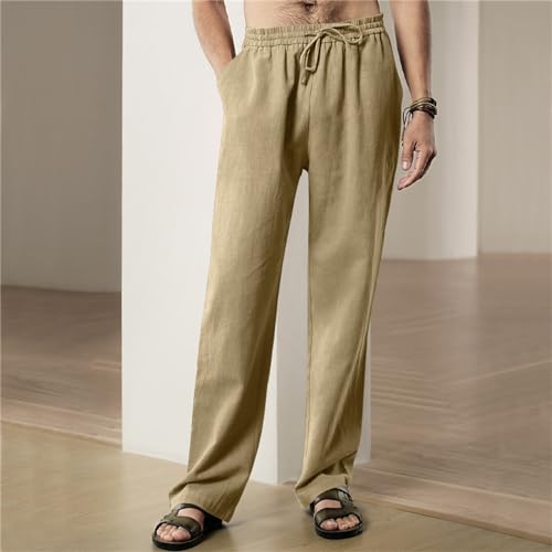 evzosrz Men's Casual Linen Pants Loose Fit Straight-Legs Stretchy Waist Hip Hop Beach Yoga Lounge Trousers with Pockets2