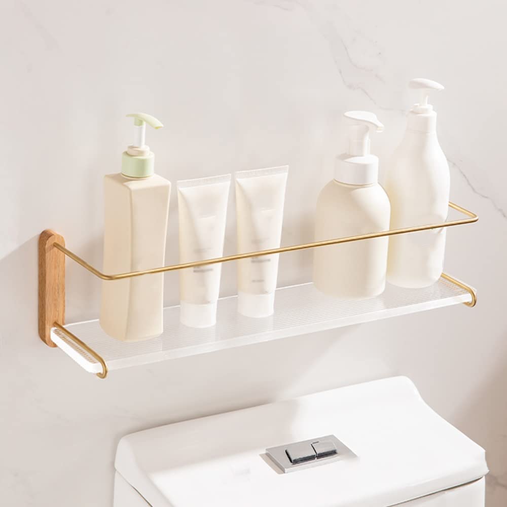 Étagère de douche en bois massif noble et support acrylique mural au design minimaliste moderne