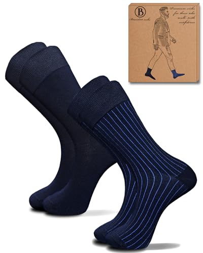 Easytwelve Men's Dress Socks Size 8-13 Navy blue, 2 Pairs Mid Calf Crew Socks for Business & Casual, Gift Box