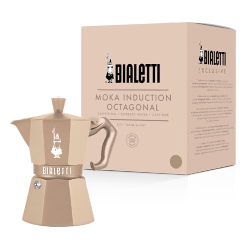 Bialetti Moka Exclusive Octagonal Induction Espresso Maker, Aluminium and Steel, Desert Sand, Gas and Induction Compatible, Made in Italy
