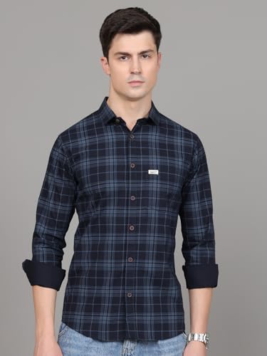 Image of Majestic Man Stylish Slim Fit Cotton Spread Collar Checked Casual Shirt