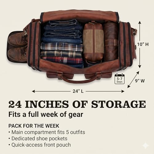 24 Inch Genuine Leather Travel Duffle