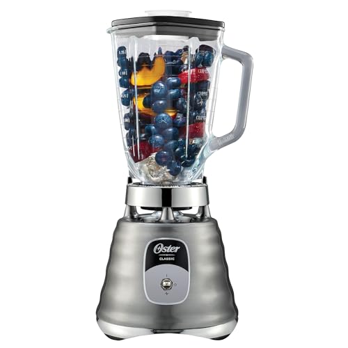 Oster® Licuadora Clásica, con 2 Velocidades, y Vaso de Vidrio Refractario Boroclass®, Cromada, BLST4127