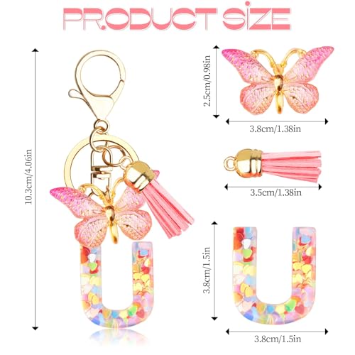Cadeaux Fille de Saint-Valentin Pâques, Porte-clés fille initiale personnalisé avec lettre Rose femme adolescent fille école enfants porte-clés cadeau U – vue 2