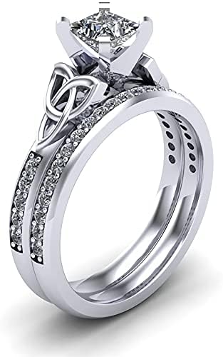 Engagement Ring for Women Bridal Ring Set 1-2/5 ct. tw. Princess Cut Moissanite or Lab Grown Diamond Engagement Ring Set 10K 14k 18K Gold Celtic Wedding Ring Set for Her Anniversary Promise Rings