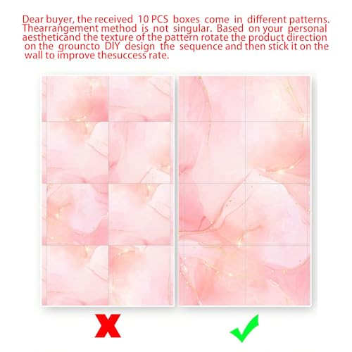 Chejiaye 10pcs Marble Peel and Stick Backsplash Waterproof Washroom Wall Panels, Peel and Stick Tile, PVC Foam Wall Panels for Kitchen,Bathroom,Living Room,Pink Wallpaper(Not Real Tile,11.8" x 11.8") by Chejiaye - Image 8