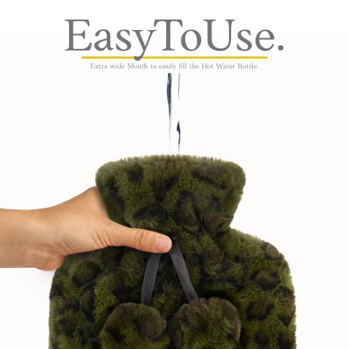 Qomfor Hot Water Bottle with Fluffy Cover - Soft Premium Faux Fur Cover - 1.8L Large Capacity - Hot Water Bag for Cosy Nights, Pain Relief, Back, Neck and Shoulders - Great Gift - Crocodile Green - Image 5