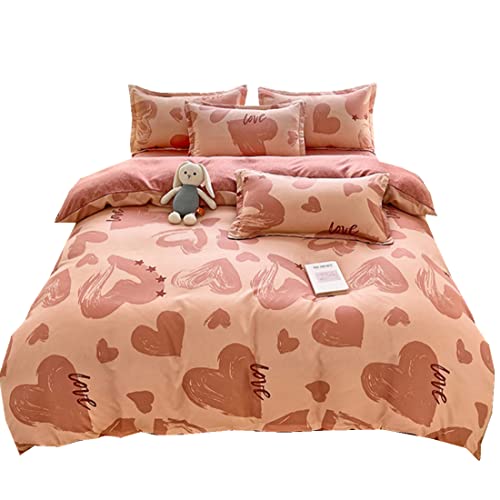 布団カバーセット シングル3点セット 掛け布団カバーセット 敷き布団カバー 枕カバー 寝具カバーセット 柔らかい 通気性 肌に優しい 高密度 レッド心柄(掛カバー 150*200cm) レッド心柄 シングル・3点セット