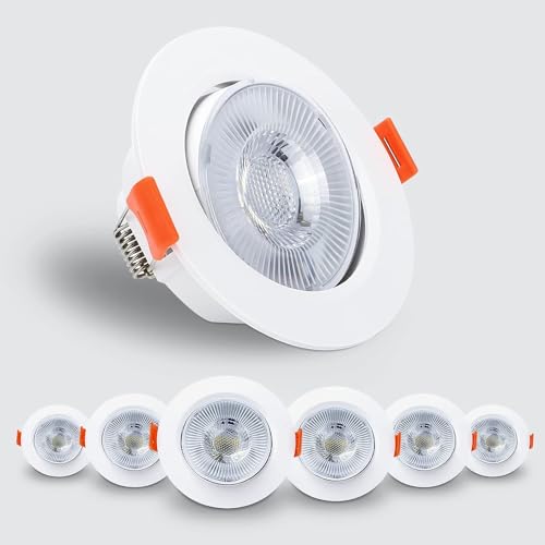 Kambo Focos Empotrables LED Techo - Focos 6W Frío Blanco 6000K 610LM Redondo Ø70-80mm Ángulo Rotable 40° AC85-285V Downlight Led Ojos de Buey de LED 6PCS