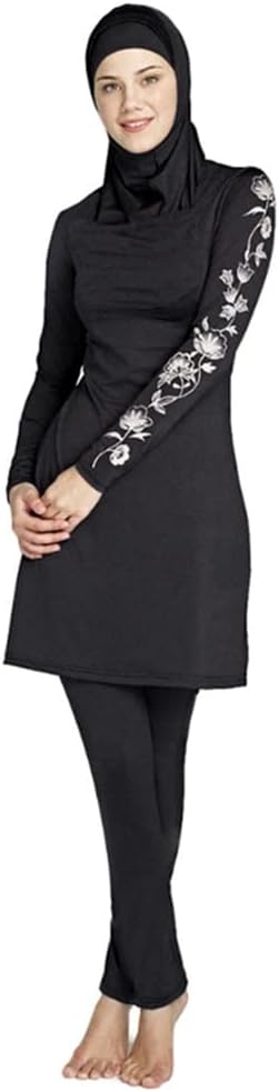 Women Modest Muslim Swimsuit Full Coverage Swimwear Islamic Hijab Swimming Burkini Swim Suit Solid Color