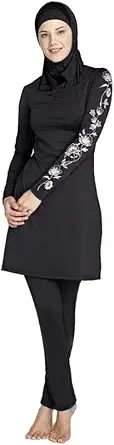 ODIZLI Women Modest Muslim Swimsuit Full Coverage Swimwear Islamic Hijab Burkini Solid Color